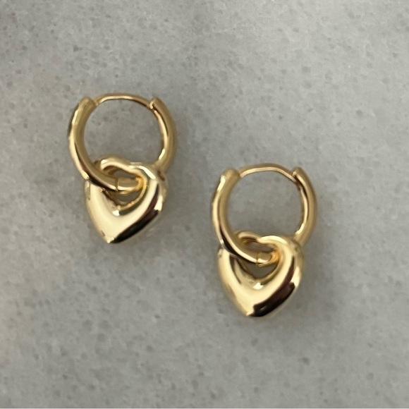 COPY - Gold Bubble Heart Charm Dangle Huggie Hoop Earrings - Picture 4 of 5